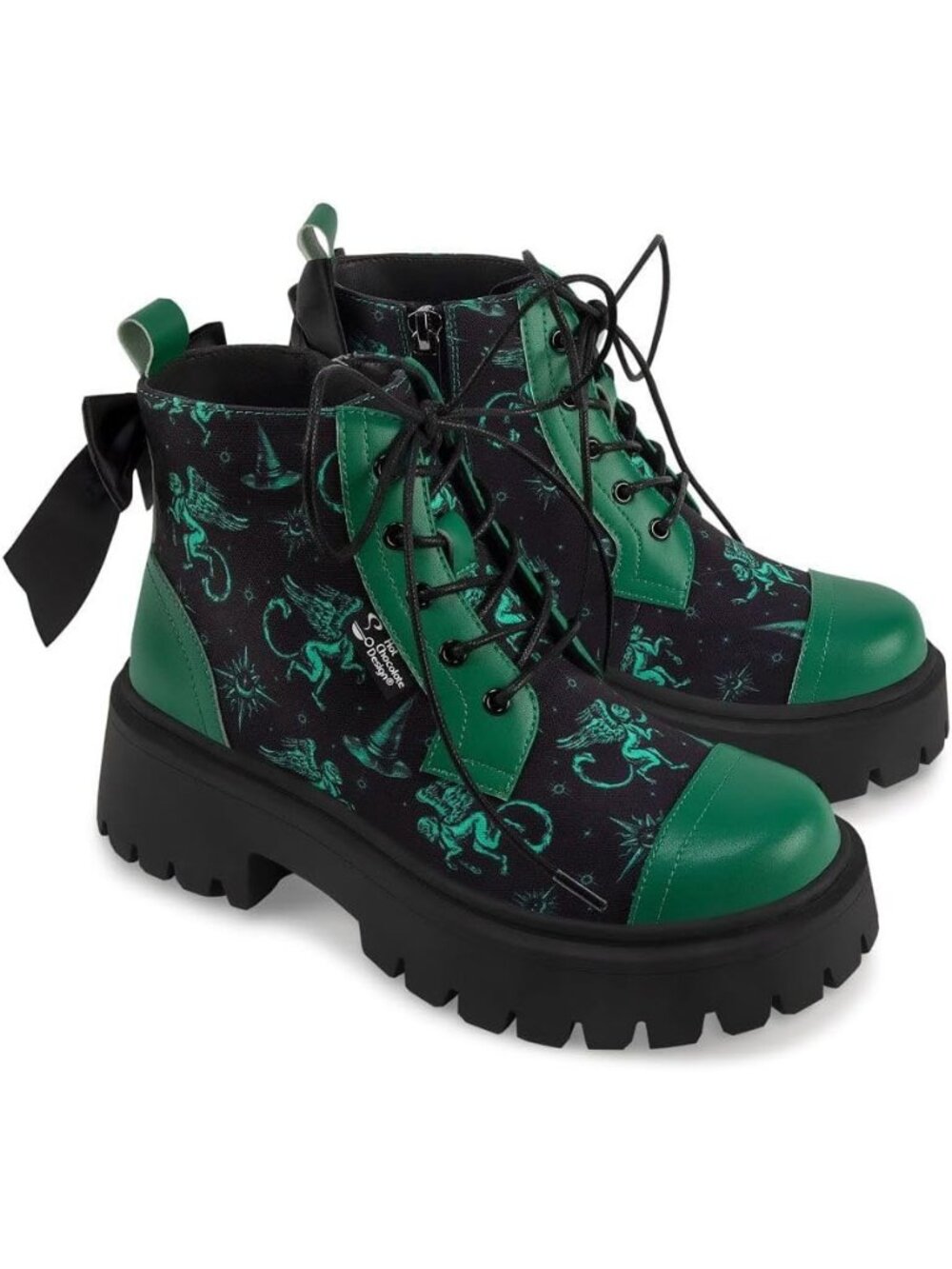 Women’s Emerald Witch Rubber Faux Leather Chunky Platform Ankle Boots Laces